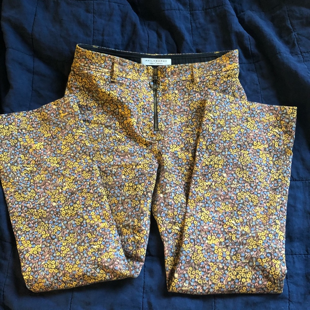 Philosophy front zip floral pants